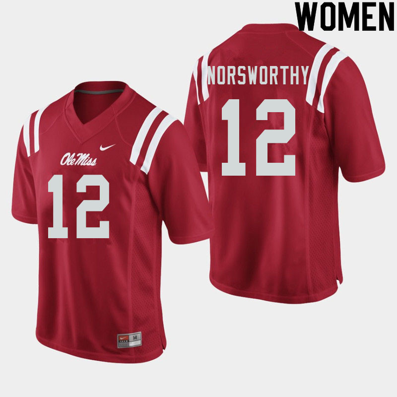 Adam Norsworthy Ole Miss Rebels NCAA Women's Red #12 Stitched Limited College Football Jersey TSI2158VF
